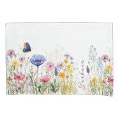 水かわいらし色ワイルドフラワースクリプトパーソナライズされた 枕カバー (正面)