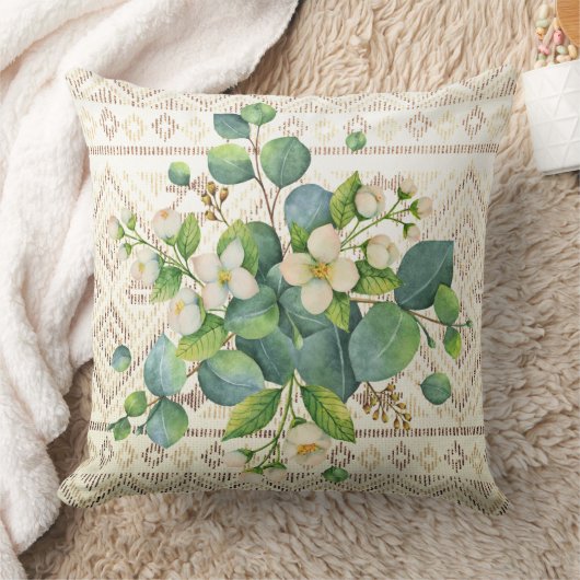 水かわいらし色ワイルドフラワーズモノグラムアイボリー クッション (ブランケット)