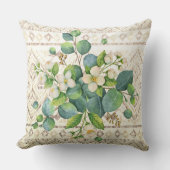 水かわいらし色ワイルドフラワーズモノグラムアイボリー クッション (正面)