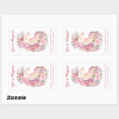 水かわいらし色ワイルドフラワーユニコーンバレンタイン 長方形シール (シート)