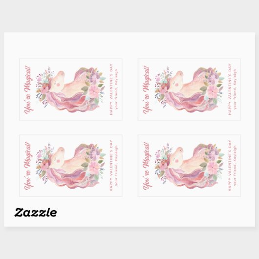 水かわいらし色ワイルドフラワーユニコーンバレンタイン 長方形シール (シート)