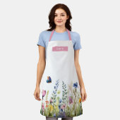 水かわいらし色ワイルドフラワー縁どヘブルPink エプロン (着用した状態)