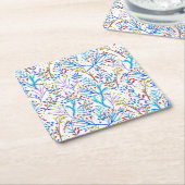 水かわいらし色冬葉図デザイン スクエアペーパーコースター (アングル)