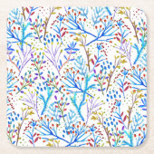 水かわいらし色冬葉図デザイン スクエアペーパーコースター (正面)