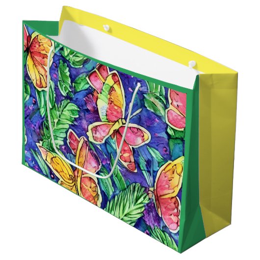水かわいらし色子供の誕生日蝶 ラージペーパーバッグ (正面アングル)