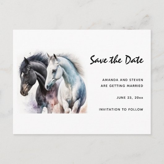 水かわいらし色彩の鮮やか色の馬の日付を保存 インビテーションポストカード (正面)