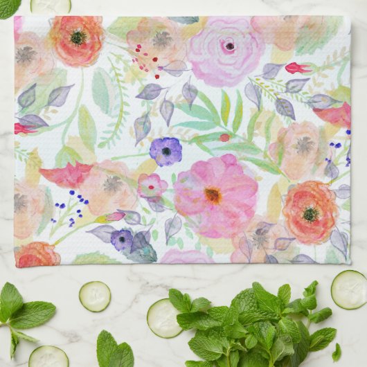 水かわいらし色手の絵を描抽象芸術フローラ キッチンタオル (折り畳み)