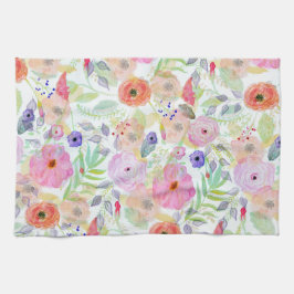 水かわいらし色手の絵を描抽象芸術フローラ キッチンタオル