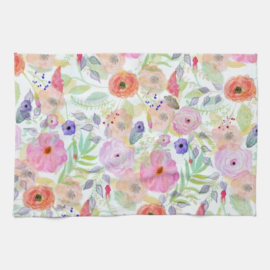 水かわいらし色手の絵を描抽象芸術フローラ キッチンタオル (横)