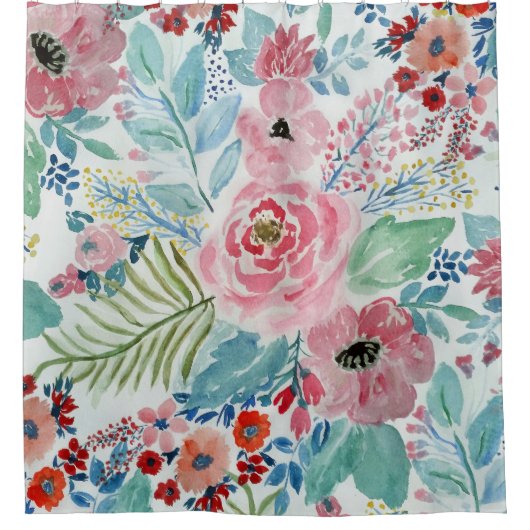 水かわいらし色手絵を描フローラアート シャワーカーテン (正面)