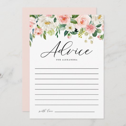 水かわいらし色春の花ブライダルシャワー アドバイスカード (正面/裏面)