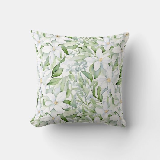 水かわいらし色白い花セージ緑の葉 クッション (正面)