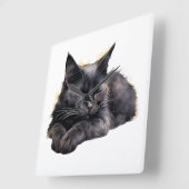 水かわいらし色眠り毛羽立つ黒猫 スクエア壁時計 (傾斜)