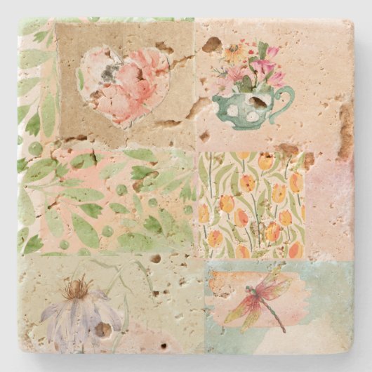 水かわいらし色背景植物画 ストーンコースター (正面)