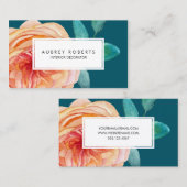 水かわいらし色花パターンピーチティール(緑がかった色)グリーン 名刺 (正面/裏面)