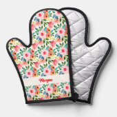 水かわいらし色花柄カスタム文字名 鍋つかみ (正面/裏面)