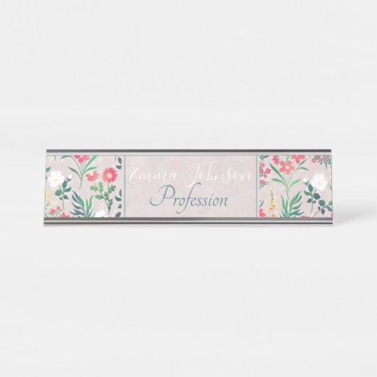 水かわいらし色花植物学 デスクネームプレート (正面)