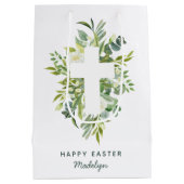 水かわいらし色花模様とクロスイースター名 ミディアムペーパーバッグ (裏面)