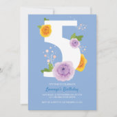 水かわいらし色花模様キッズ5th誕生日パーティー セーブザデート (正面)