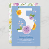 水かわいらし色花模様キッズ5th誕生日パーティー セーブザデート (正面/裏面)