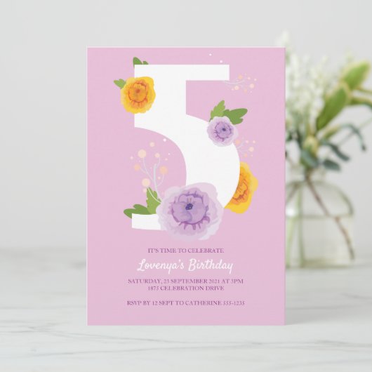 水かわいらし色花模様キッズ5th誕生日パーティー セーブザデート (スタンド正面)