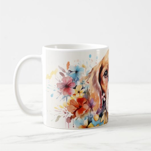 水かわいらし色花犬 コーヒーマグカップ (左)