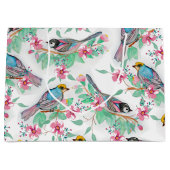 水かわいらし色鳥春フローラ ラージペーパーバッグ (正面)