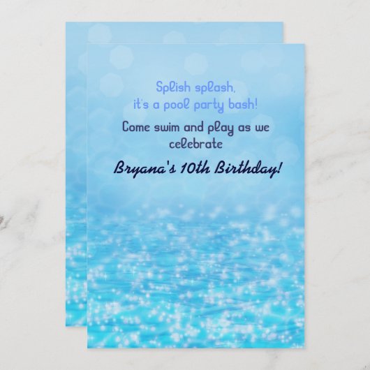 水きらめくビーチプールパーティの招待状 招待状 (正面/裏面)