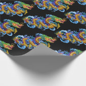 水しぶきが付いている金ゴールドのドラゴン ラッピングペーパー (角)