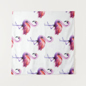 水しぶきとフラミンゴ：水彩模様 タペストリー (正面(横))