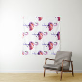 水しぶきとフラミンゴ：水彩模様 タペストリー (インサイチュ(横))