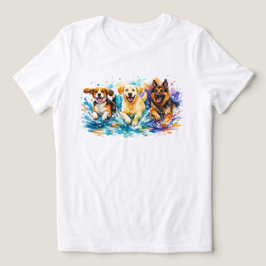 水しぶきを上げる犬 トライブレンドTシャツ