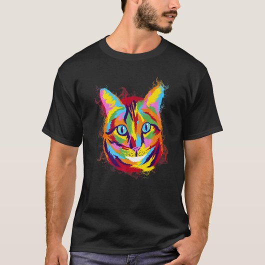 水しぶきカラー猫 Tシャツ (正面)