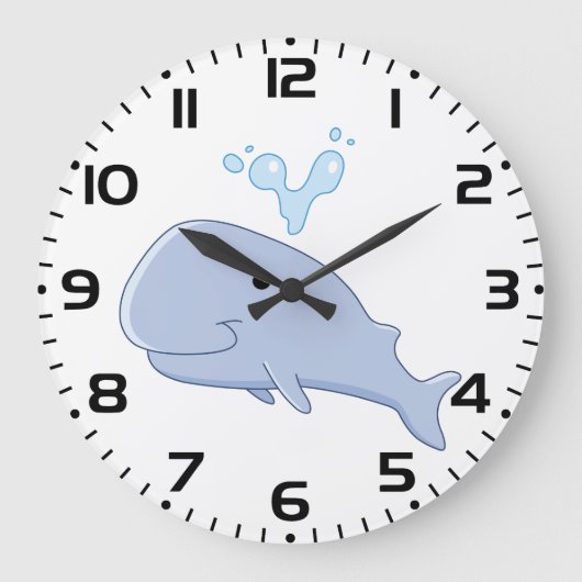 水しぶき動物付きかわいいクジラ ラージ壁時計 (正面)