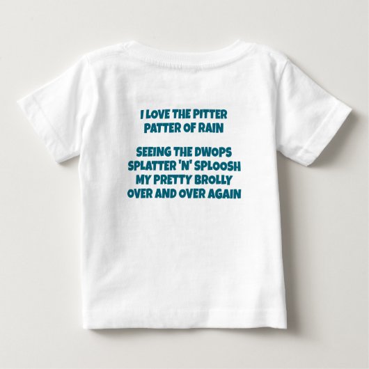 水たまりに座る傘のかわいいワンちゃん ベビーTシャツ (裏面)