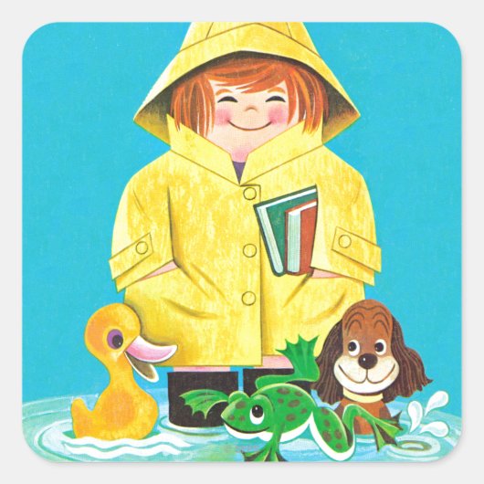 水たまりのおもしろい スクエアシール (正面)