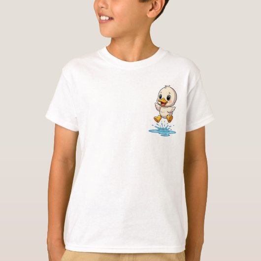 水たまりを飛び跳ねるアヒルの子 Kids Tシャツ (正面)