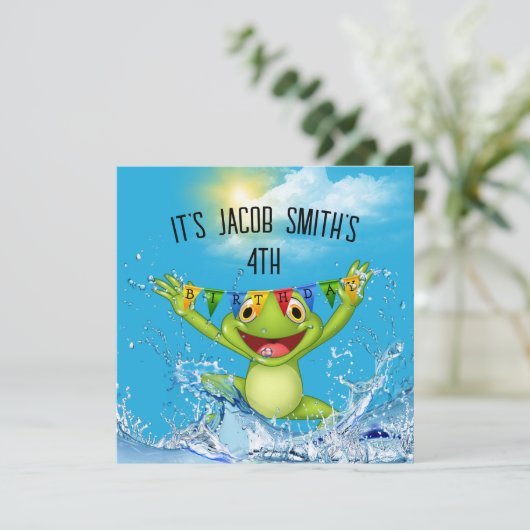 水でカエルを飛び跳ねる4回目の誕生日 招待状 (スタンド正面)