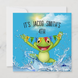 水でカエルを飛び跳ねる4回目の誕生日 招待状
