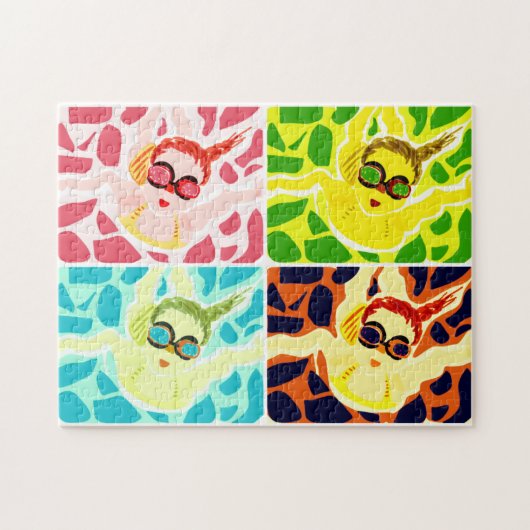 水で泳いでいるギョロ目の女の子 ジグソーパズル (横)