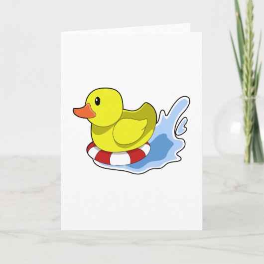 水で泳ぐ輪をつけたアヒルのPNG カード (正面)