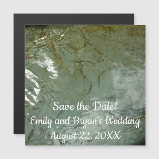 水で覆われた岩スラブの自然写真の日付を保存 (正面/裏面)