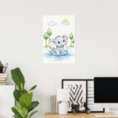 水で遊ぶかわいいゾウ ポスター (ホームオフィス)