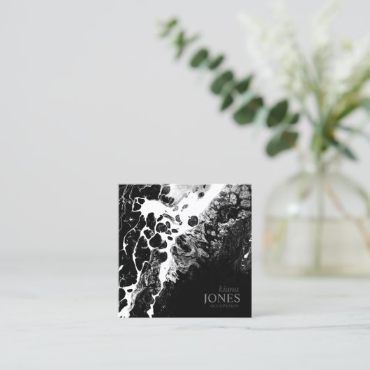 水と石の抽象芸術白黒ID793 スクエア名刺 (スタンド正面)