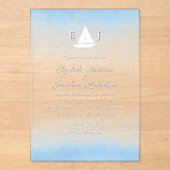水と空が出会う水彩画のウェディング アクリル招待状 (正面)