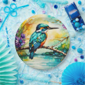 水と野草の上のカワセミ ペーパープレート (パーティー)