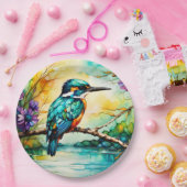 水と野草の上のカワセミ ペーパープレート (パーティー)