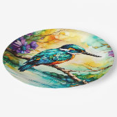 水と野草の上のカワセミ ペーパープレート (アングル)