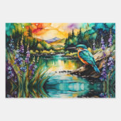 水と野草の上のカワセミ ラッピングペーパーシート (正面2)