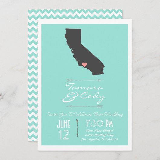 水によってベントゥーラ着色されるカリフォルニアの結婚式招待状 招待状 (正面/裏面)